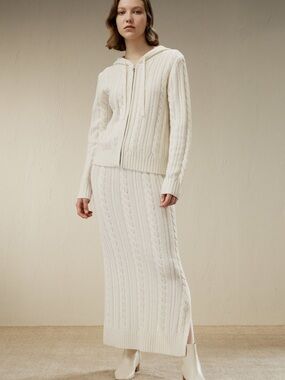 Lily Silk Cable Knit Wool Maxi Skirt